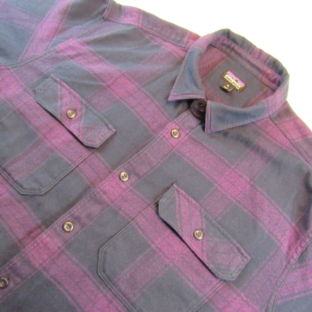 Patagonia Fjord Flannel Shirt Mens XL Purple Plaid Organic Cotton